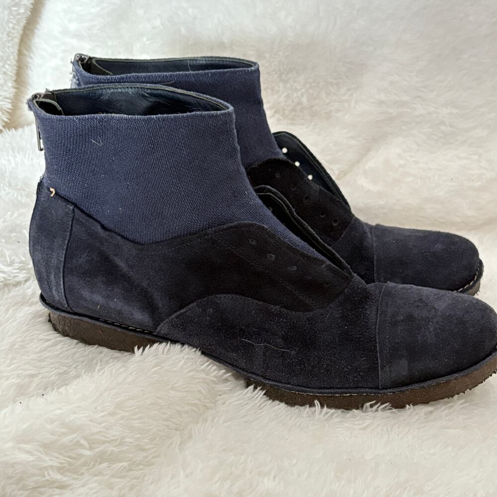 Dusica Dusica Italian Oxford Boots 7 Navy Blue Leather Suede Ankle Booties Zip